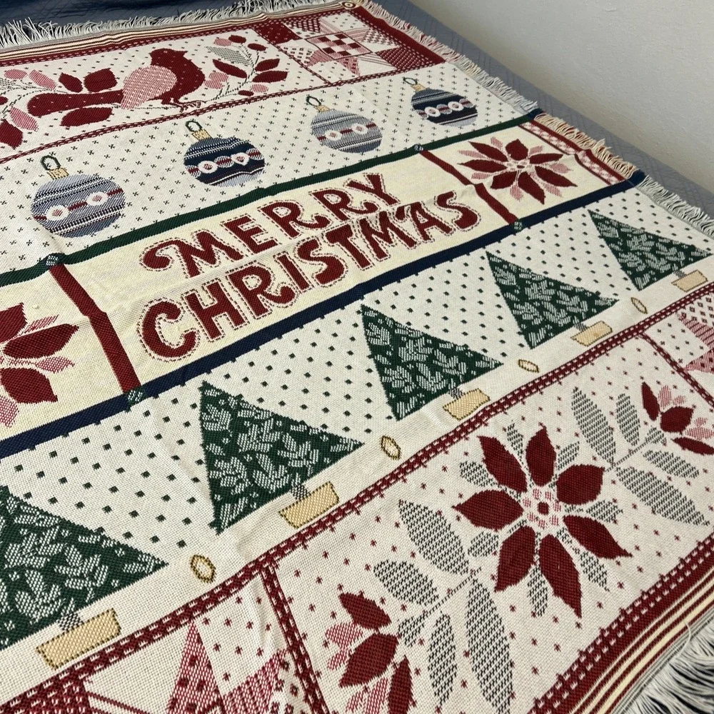 American Weavers Christmas Poinsettia Tapestry Throw Blanket 53